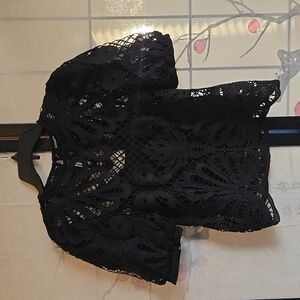 Express Embroidered Crochet Puff Sleeve Black Top Size Small
